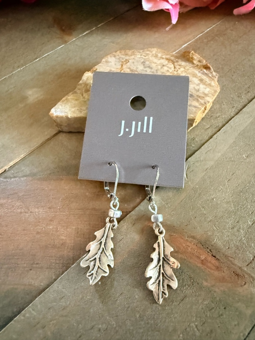 J. Jill Leaf Dangle Earrings Silver Tone Nature Boho Minimalist